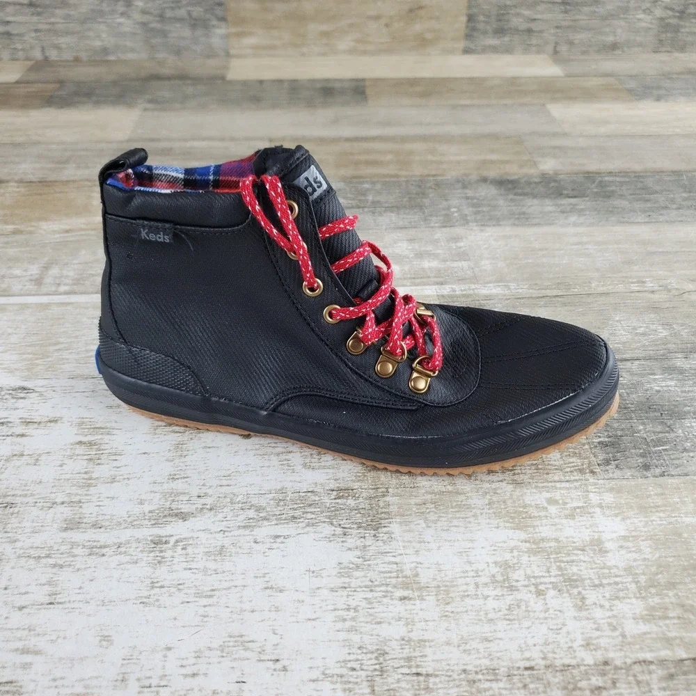 Keds Scout II Womens Ankle Duck Boots Sz 7.5 Black Lined Water Repellant Lace Up